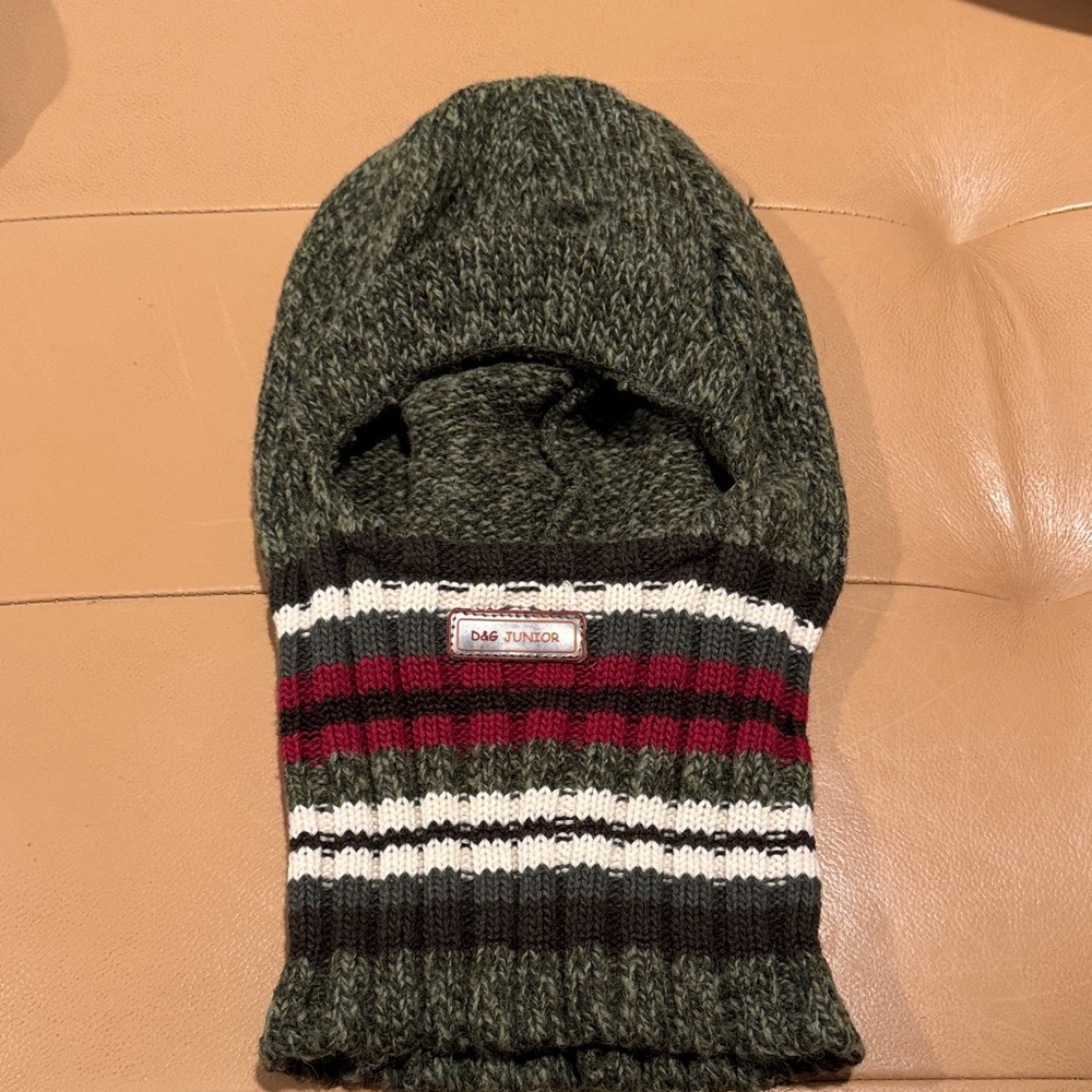 D&G Junior Dark Green Knit Balaclava with Stripes